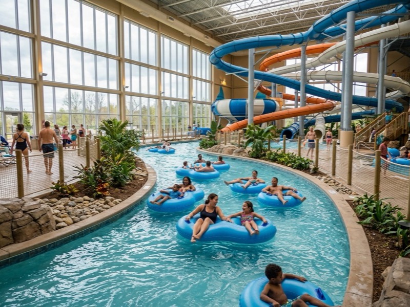 Guests at Avalanche Bay indoor waterpark