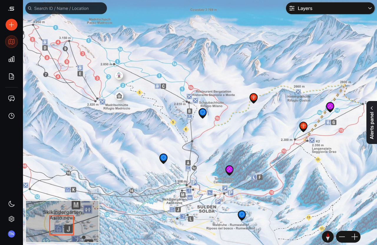 DotCommand live map showing guest locations and alerts
